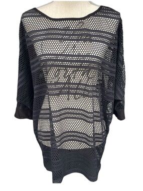 La Blanca Black Mesh Scoop Neck Dolman Short Sleeve Cover Up (L)